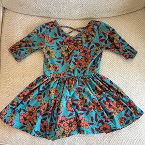 Dot Dot Smile Floral Kids Dress in Teal and Orange